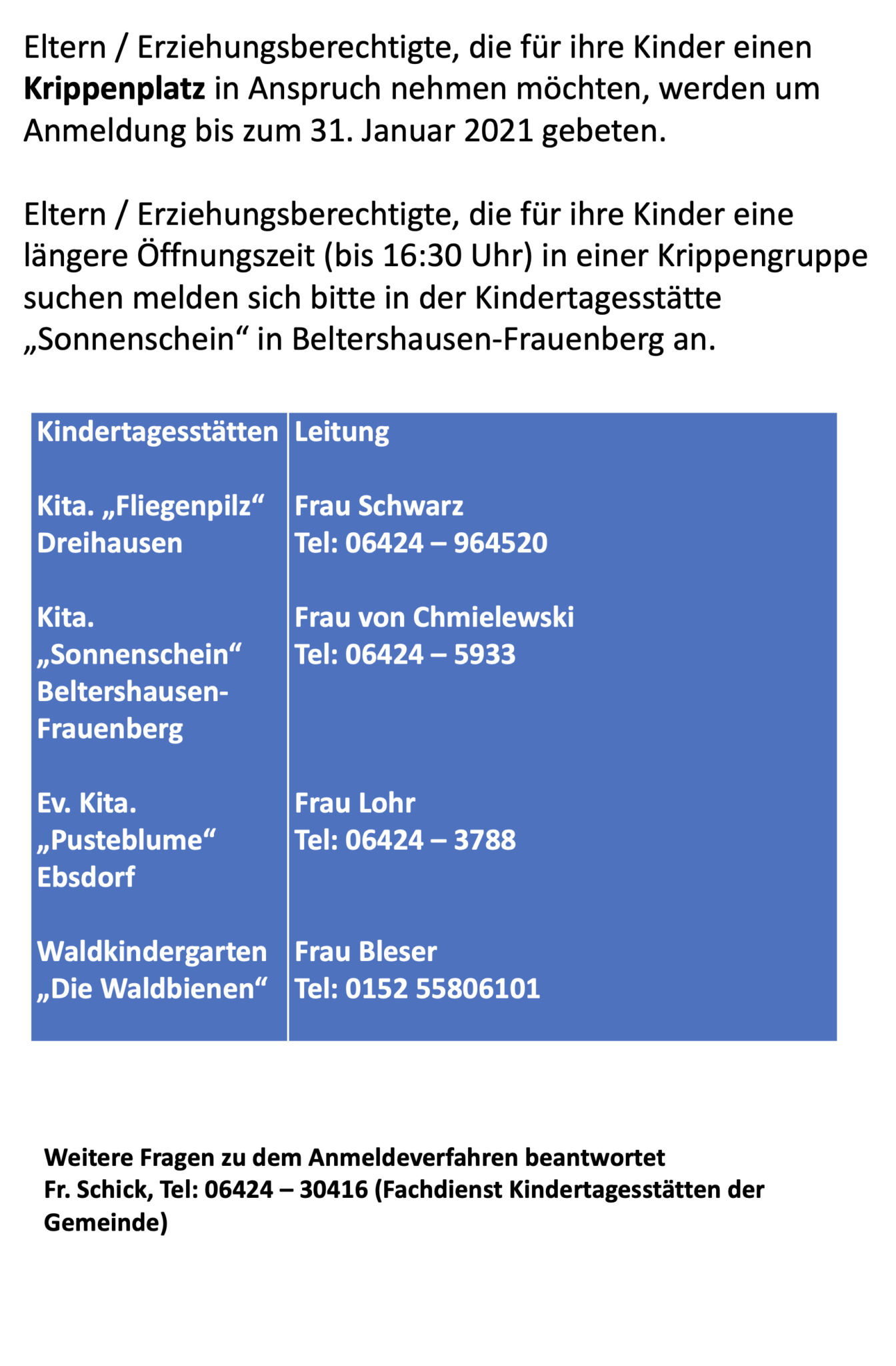 Anmeldung für KITA - und Krippenplatz - Ebsdorfergrund